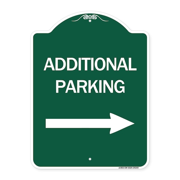 Additional Parking Sign Right Arrow, Green & White Aluminum Sign, 18" x 24", GW-1824-24349
